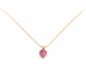 14K Yellow Gold 1.25 Carat Heart Cabochon Cut Tourmaline Pendant Necklace