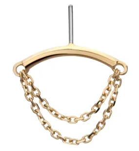 14kt Gold Hidden Curved Bar Double Dangle Chain Threadless Top