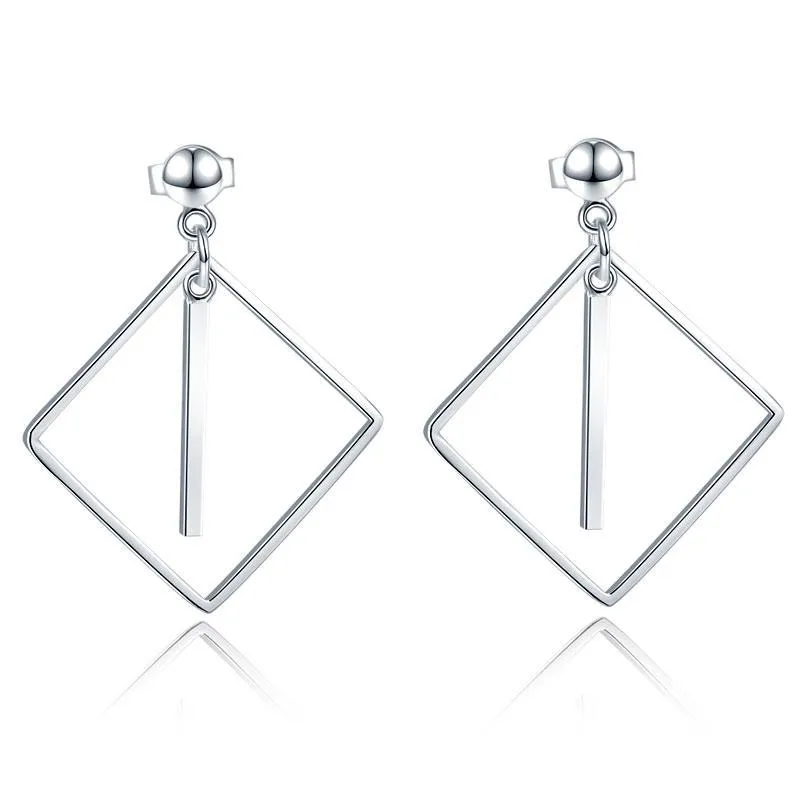 925 Sterling Silver Earrings Dangle Square Fashion Stylish Jewelry MXFE8139