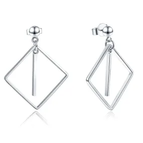 925 Sterling Silver Earrings Dangle Square Fashion Stylish Jewelry MXFE8139