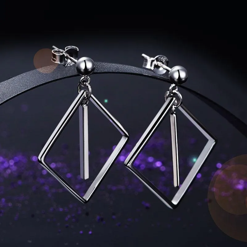 925 Sterling Silver Earrings Dangle Square Fashion Stylish Jewelry MXFE8139