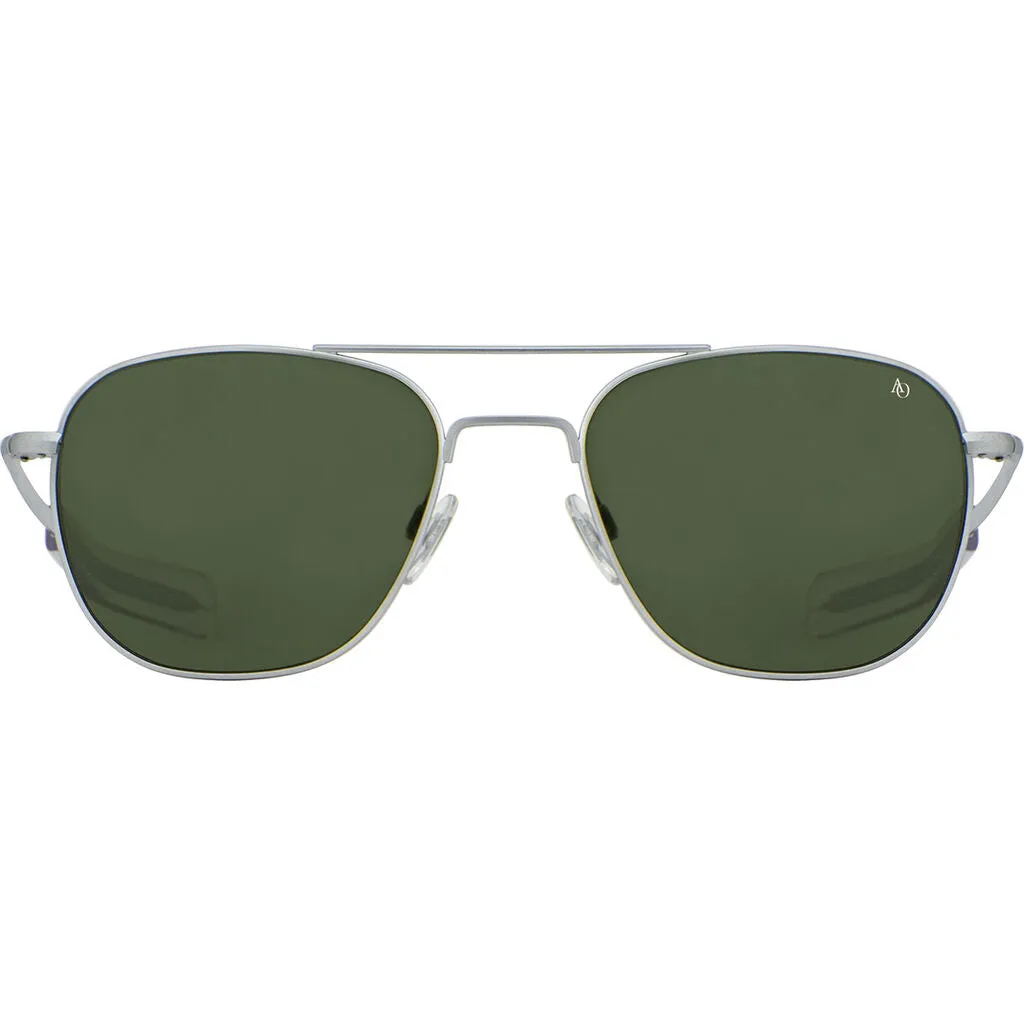 American Optical Big Original Pilot Sunglasses Bayonet | Matte Silver/Glass Green