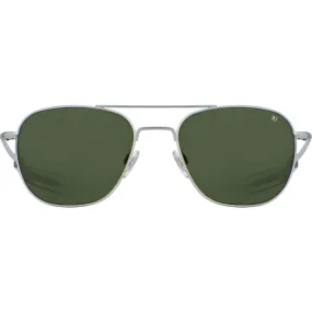 American Optical Big Original Pilot Sunglasses Bayonet | Matte Silver/Glass Green