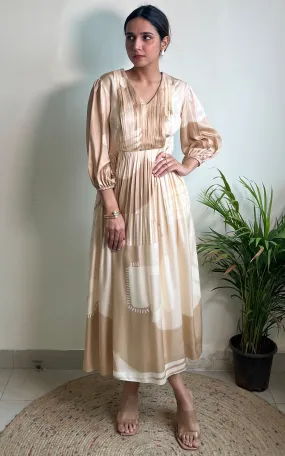 Beige Abstract Printed Long Dress