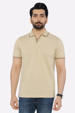 Beige Solid Collar Polo