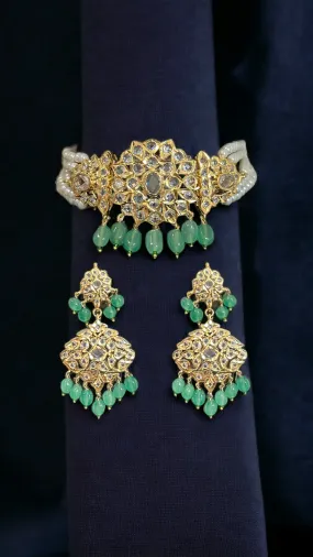 C300 Lekha choker set ( green beads ) (   READY TO SHIP )