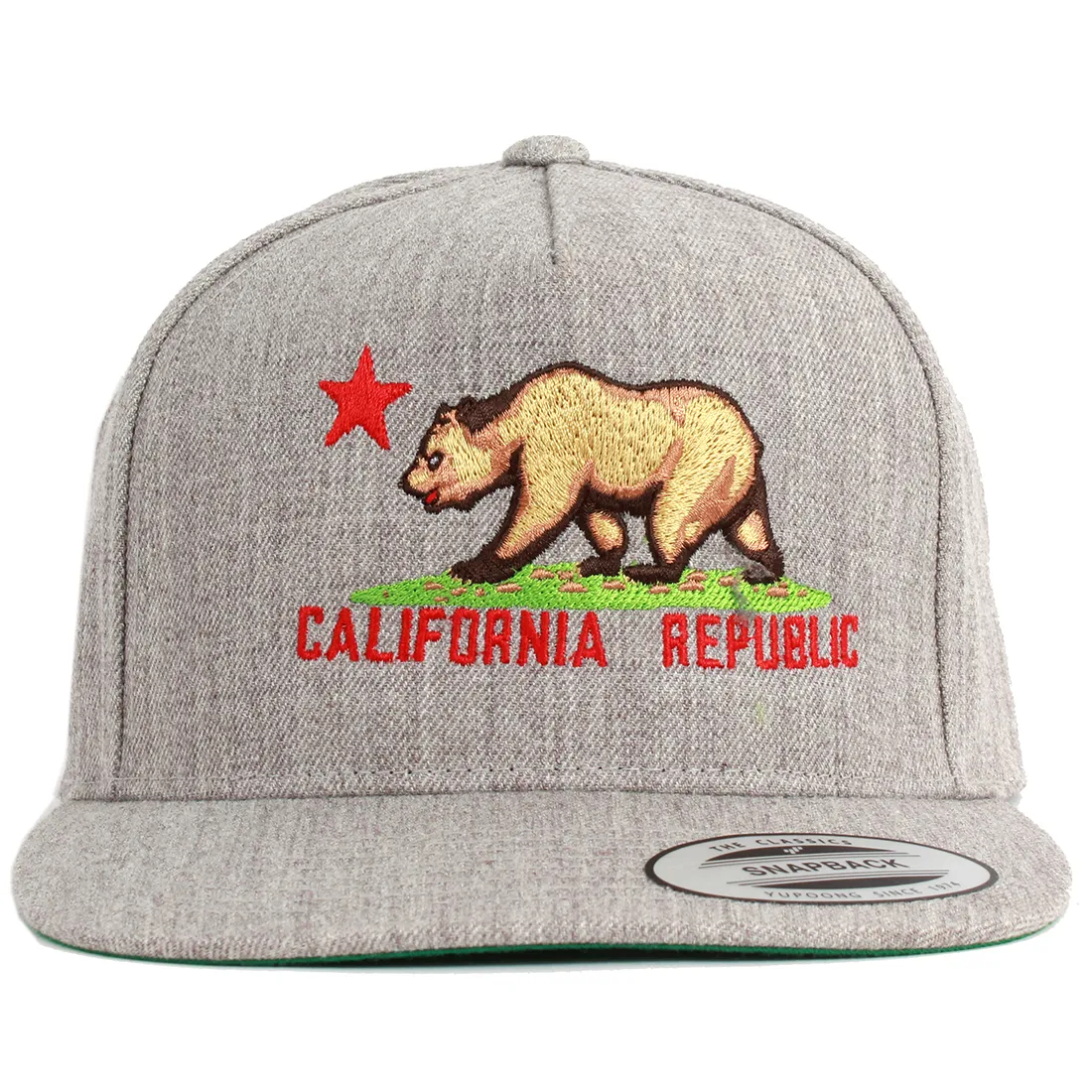 California Republic Embroidered Snapback Flat Brim Baseball Hat - Heather Grey