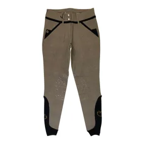 Cavalleria Toscana Print Knee Patch Breeches in Heathered Beige w/Black Trim - Women's IT 40/US 26