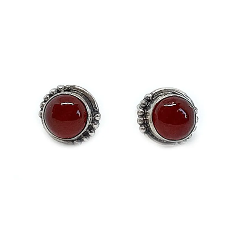 Chotto Red Carnelian Round Bohemian Earrings