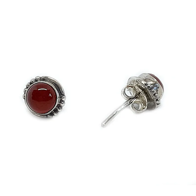 Chotto Red Carnelian Round Bohemian Earrings