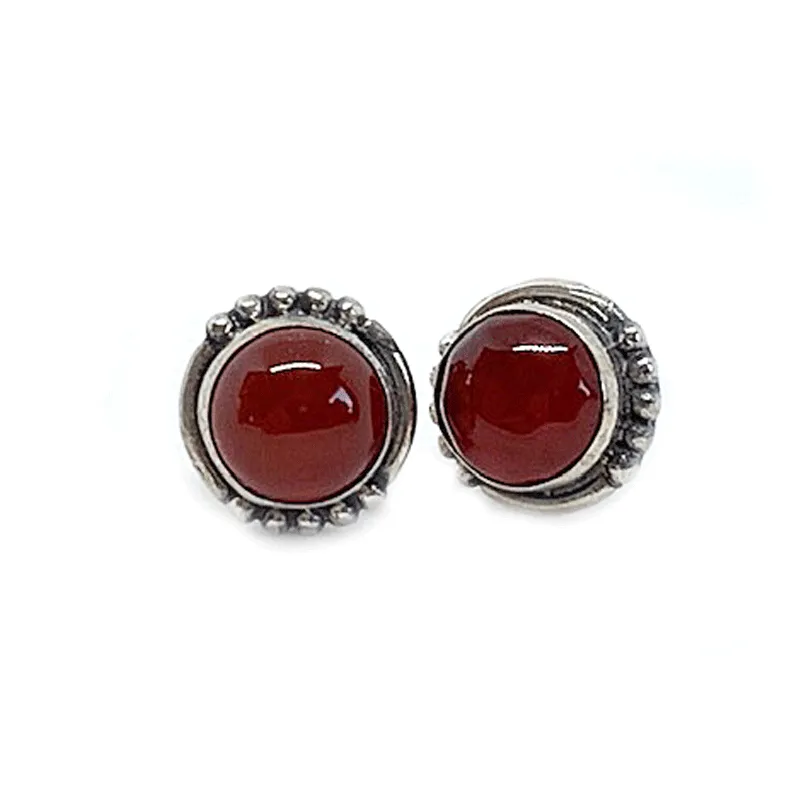 Chotto Red Carnelian Round Bohemian Earrings