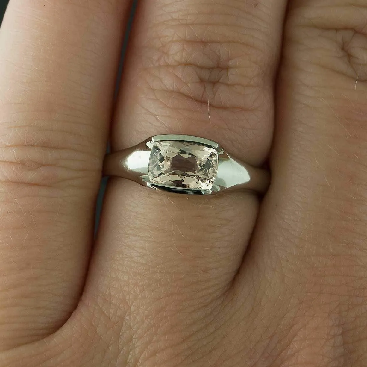 Cushion Cut Morganite Fold Solitaire Engagement Ring