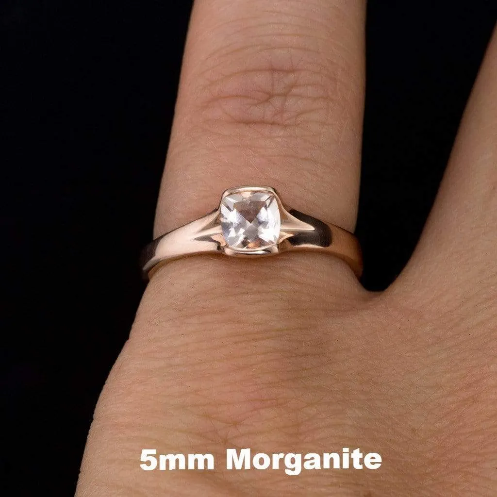 Cushion Cut Morganite Fold Solitaire Engagement Ring