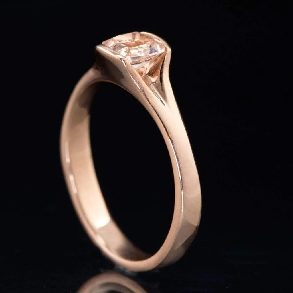 Cushion Cut Morganite Fold Solitaire Engagement Ring