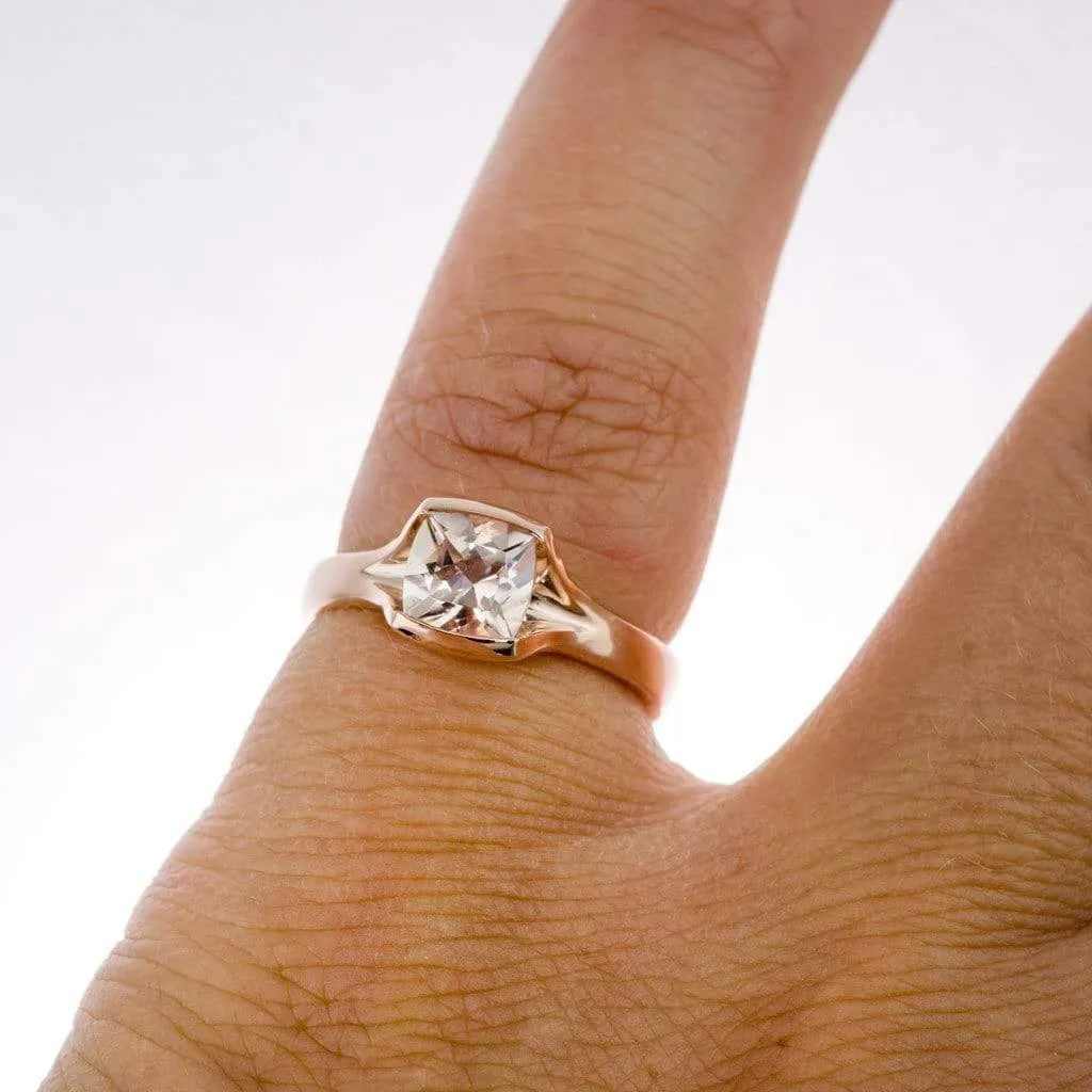 Cushion Cut Morganite Fold Solitaire Engagement Ring