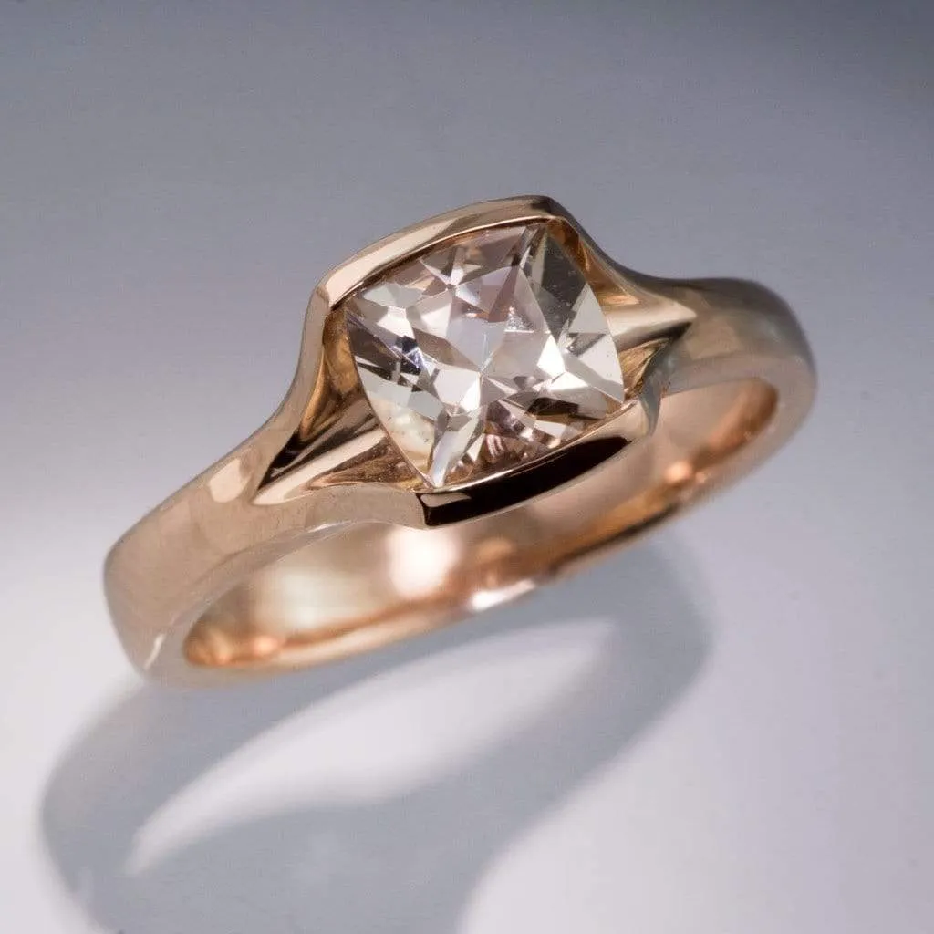 Cushion Cut Morganite Fold Solitaire Engagement Ring