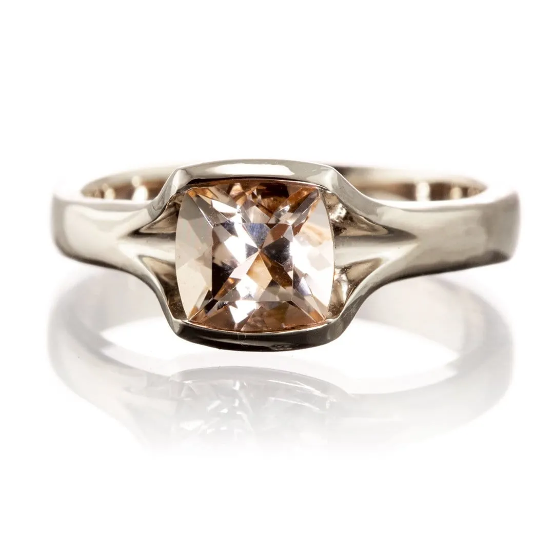 Cushion Cut Morganite Fold Solitaire Engagement Ring