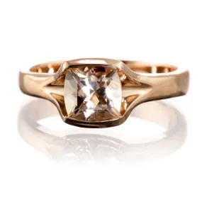 Cushion Cut Morganite Fold Solitaire Engagement Ring