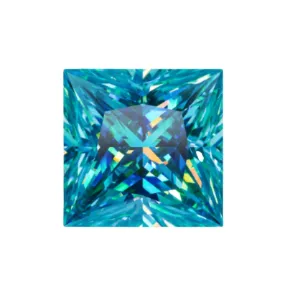 Cyan Blue Princess Cut Moissanite