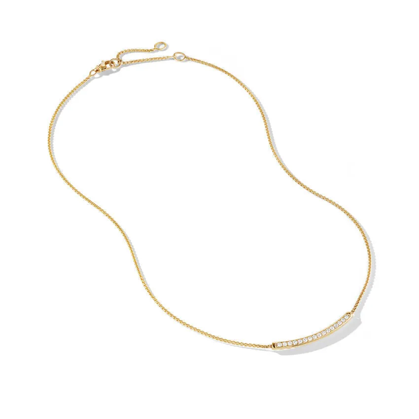 David Yurman Petite Pave Bar Necklace in 18K Yellow Gold with Diamonds, 1.25mm