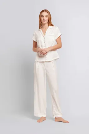 Eva Short Sleeve with Long Pant Tencel™ Pyjama Set - White with Blush Piping