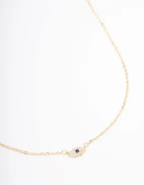 Gold Plated Cubic Zirconia Mini Evil Eye Pendant Necklace