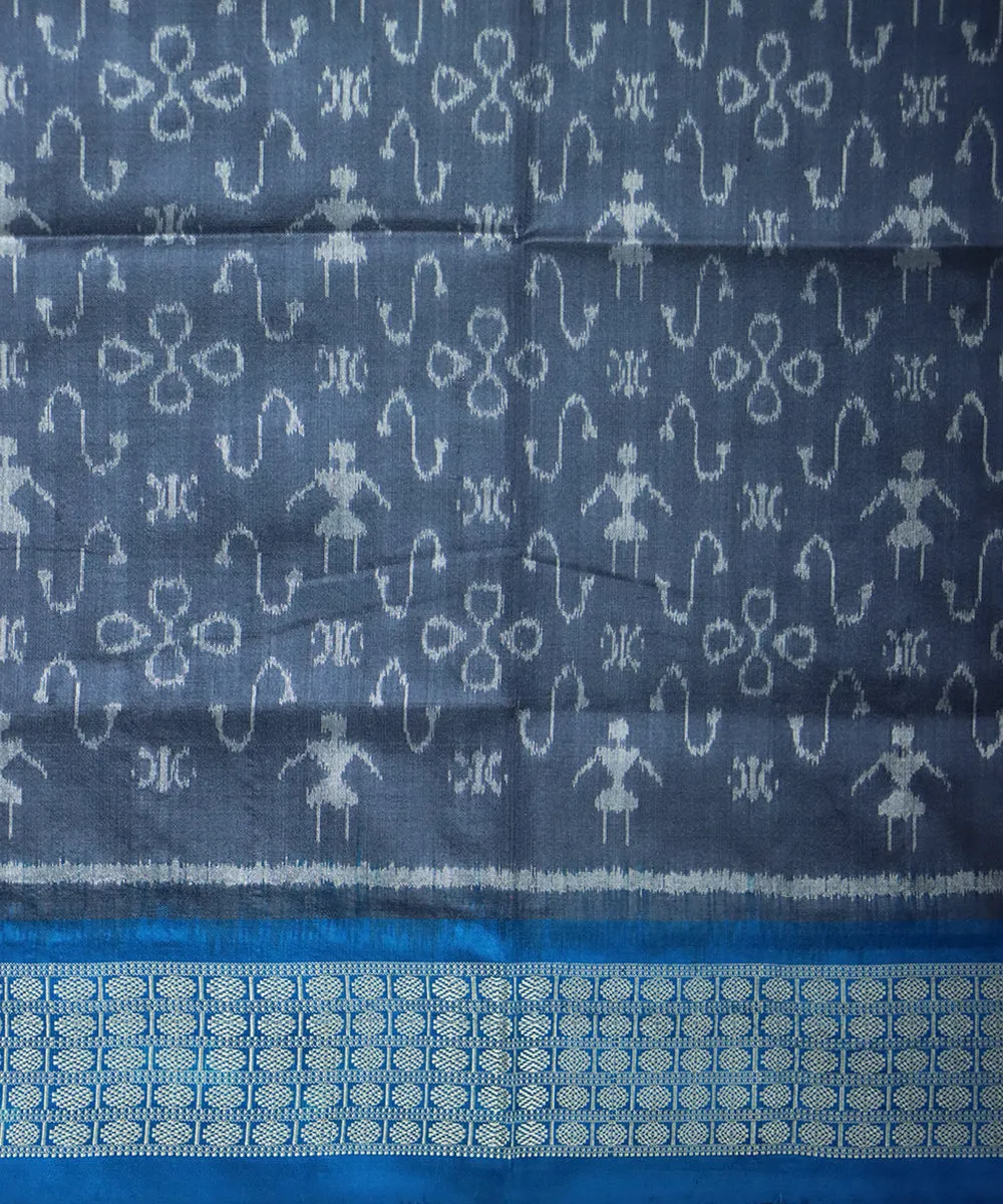 Grey sky blue silk handloom sambalpuri saree