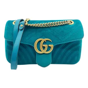 Gucci Marmont Matelasse Small Gg Petrol Blue Velvet Shoulder Bag