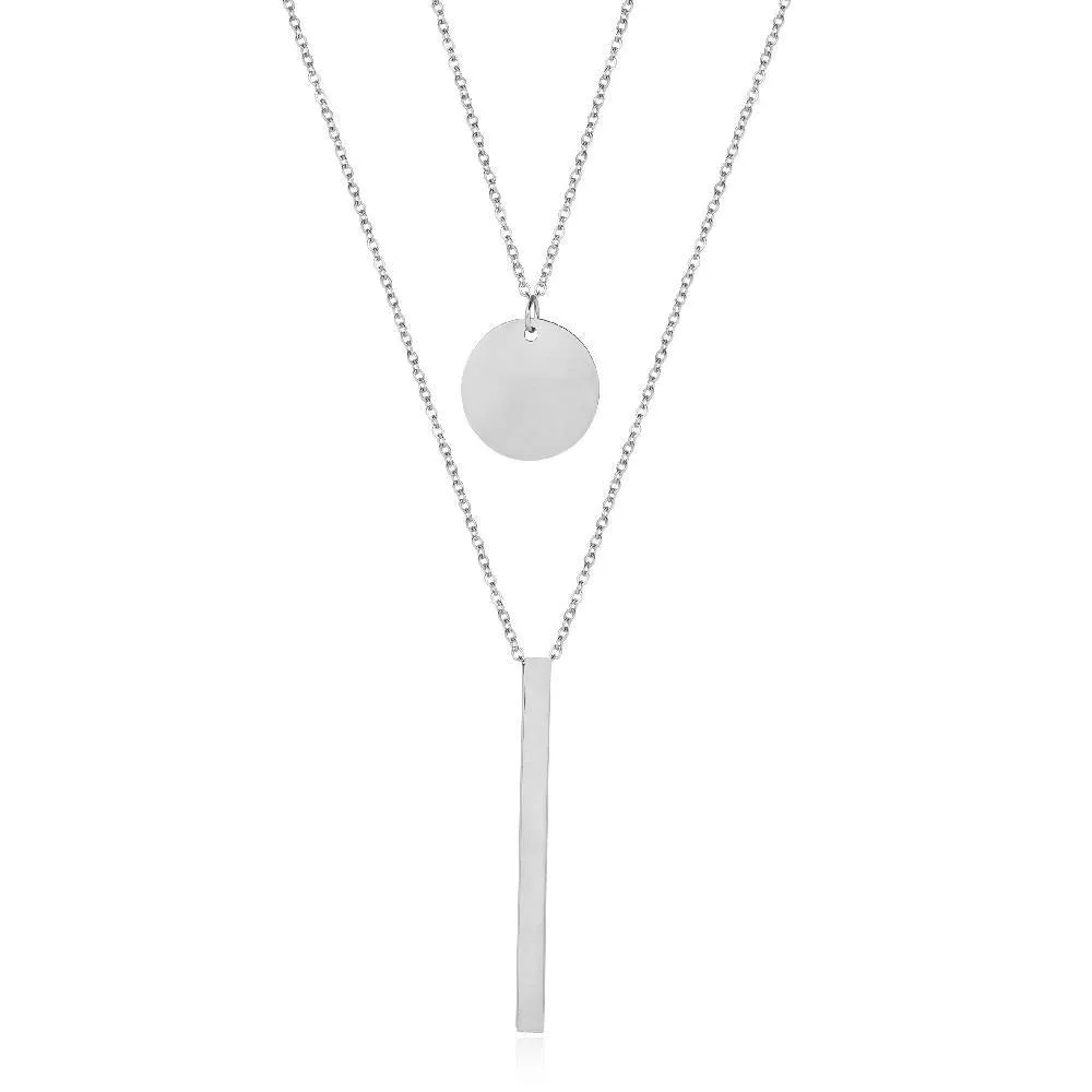 ID Bar and Round Layered Necklace