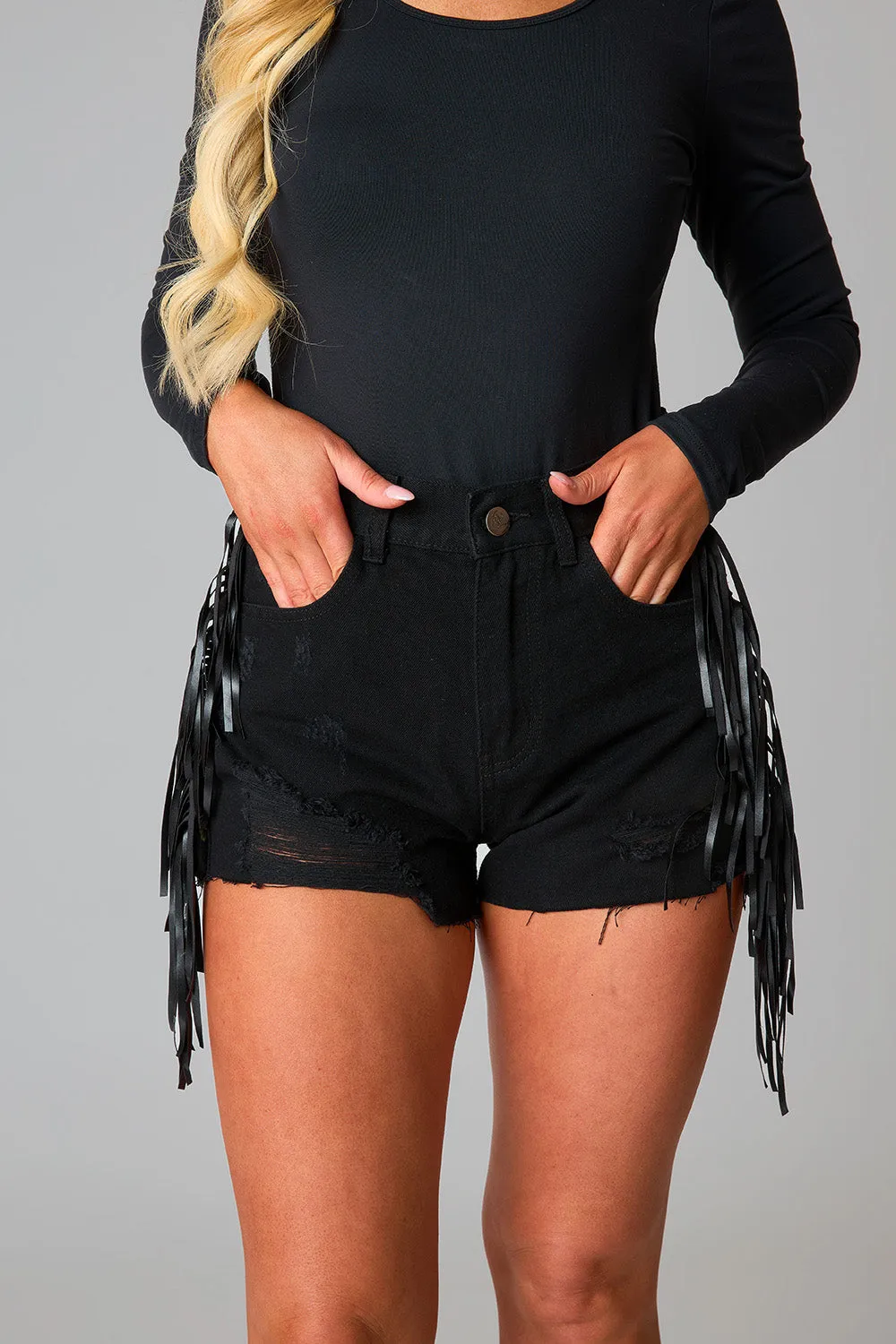 Lacey Distressed Denim Shorts - Black