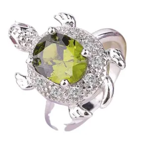 Lovely Cute Turtle Peridot Ring