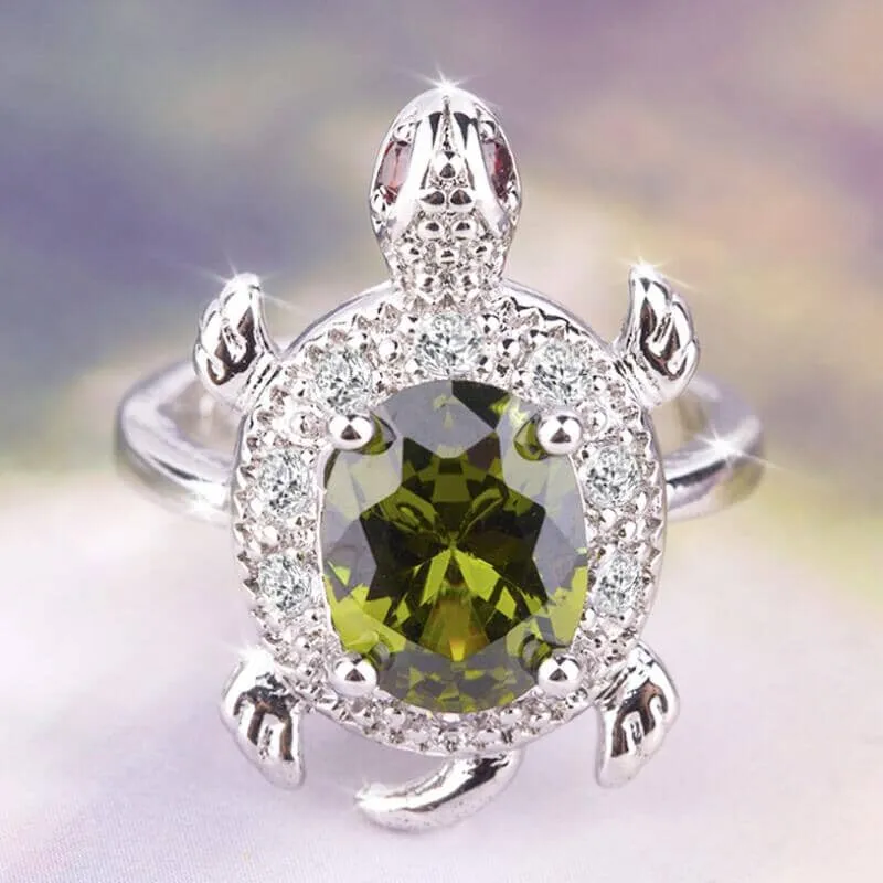 Lovely Cute Turtle Peridot Ring