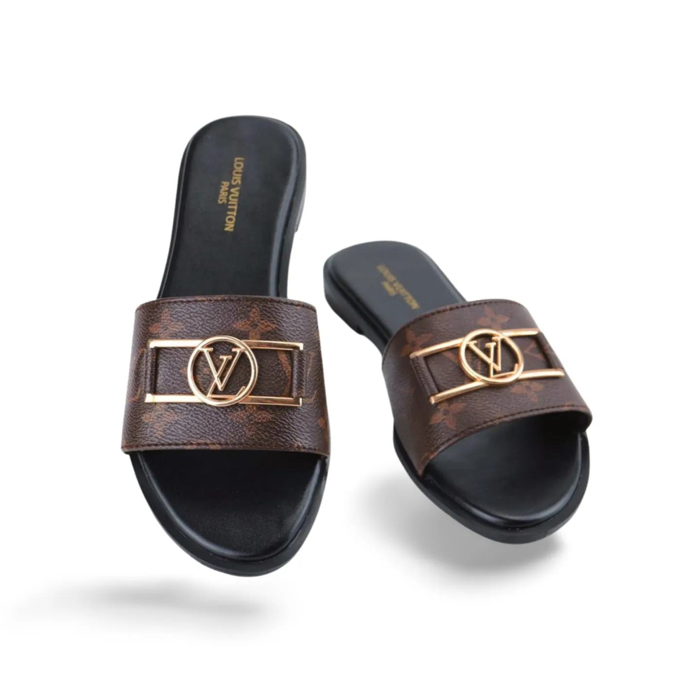 Luxury Ou Leather Flat Slides For Women