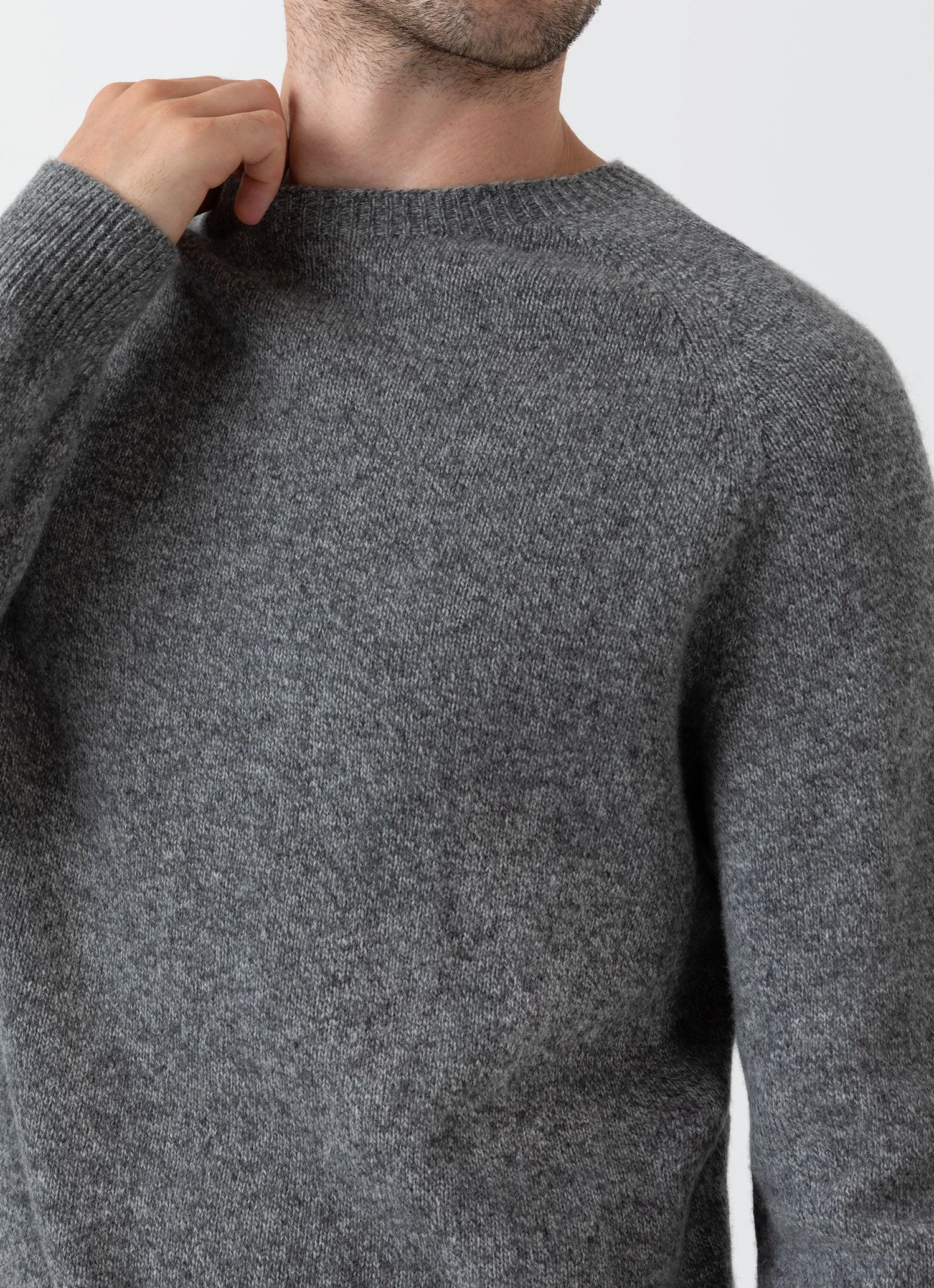 Men's Lambswool Crew Neck Jumper in Mid Grey Melange