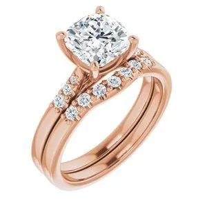 Natalie -Prong Set Engagement Ring with Accented Cathedral Shank - Setting only