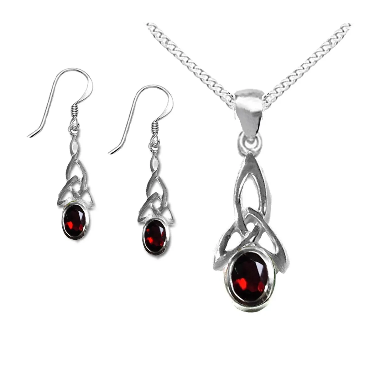 NEW: Garnet Celtic Jewellery Set, Garnet Celtic Necklace and Earrings