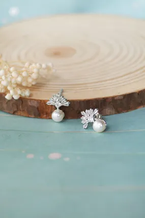 Pearly Fireworks Sterling Silver Chain Stud Earrings