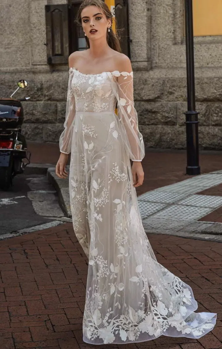 The Carington Wedding Bridal Off Shoulder Long Sleeves Gown