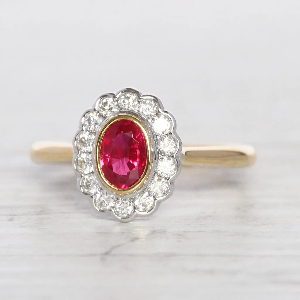 Vintage Style 0.50 Carat Ruby and Diamond Cluster