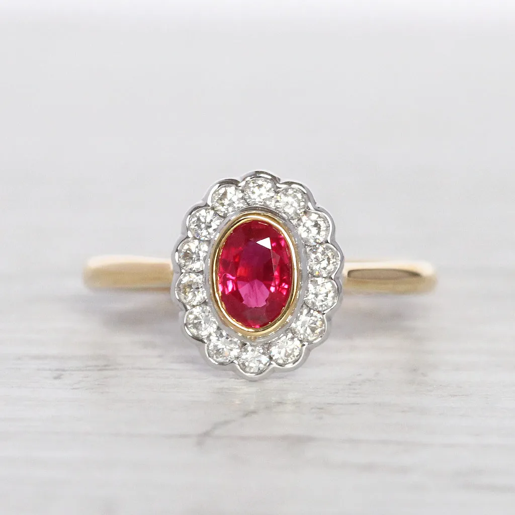 Vintage Style 0.50 Carat Ruby and Diamond Cluster